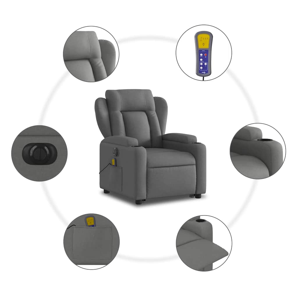 Vidaxl Lift-up Massage Chair, Electric, Reclining, Dark Grey