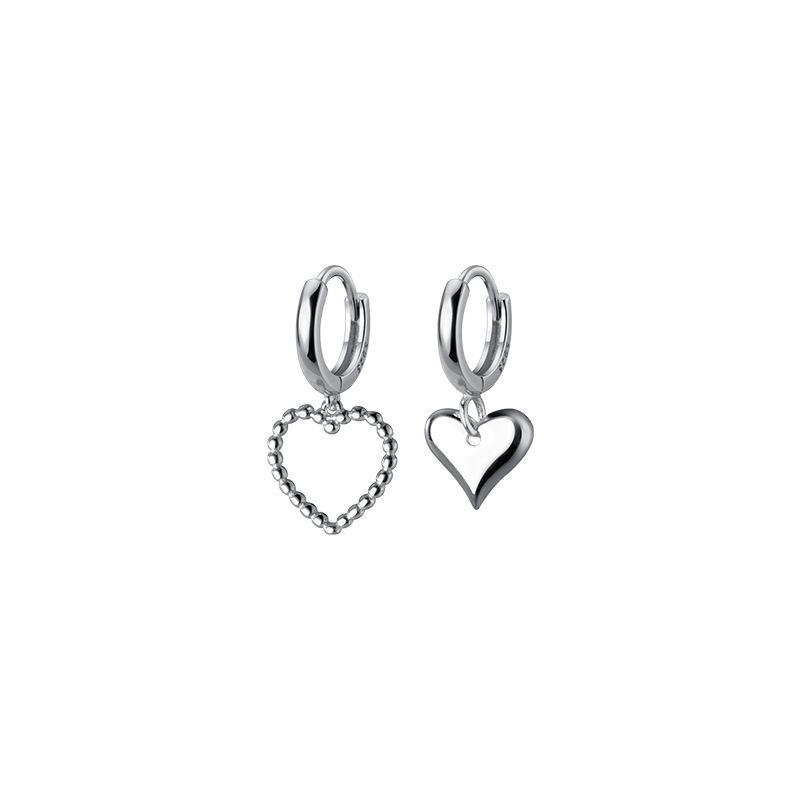 Elegant Asymmetrical Heart Earrings - 925 Silver Needle Korean Style Ear Cuff, Trendy Internet Celebrity Peach Heart Design