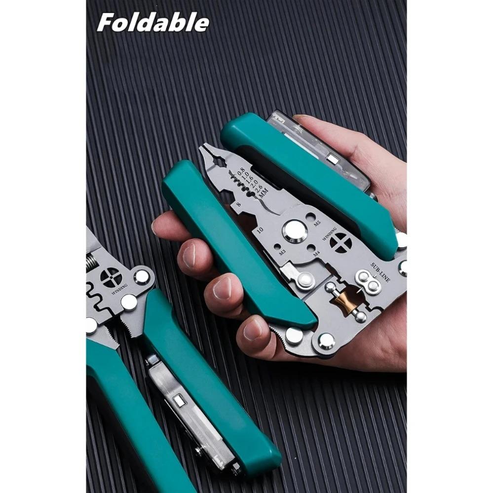 Multifunctional Wire Stripper with Electrical Test Pen Foldable Cable Cutter Crimper Tool, Electrical Folding Pliers for Cuttin.