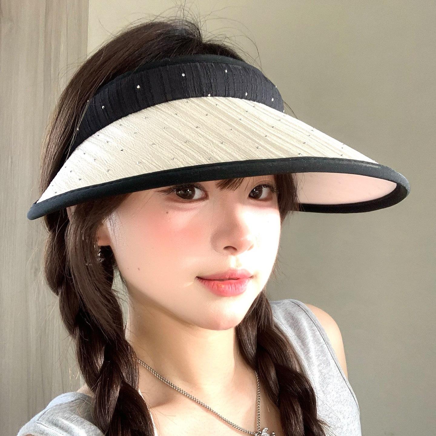 Shiny Rhinestone Empty Top Sun Hat Women S Summer Versatile Outdoor Big Brim Sun Hat Sun Hat Adjustable