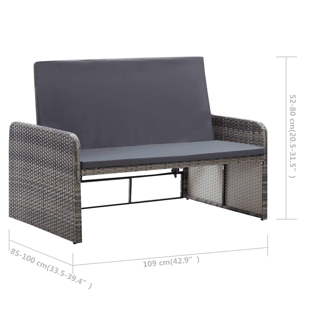 2 Piece Garden Lounge Set with Cushions Poly Rattan Gray