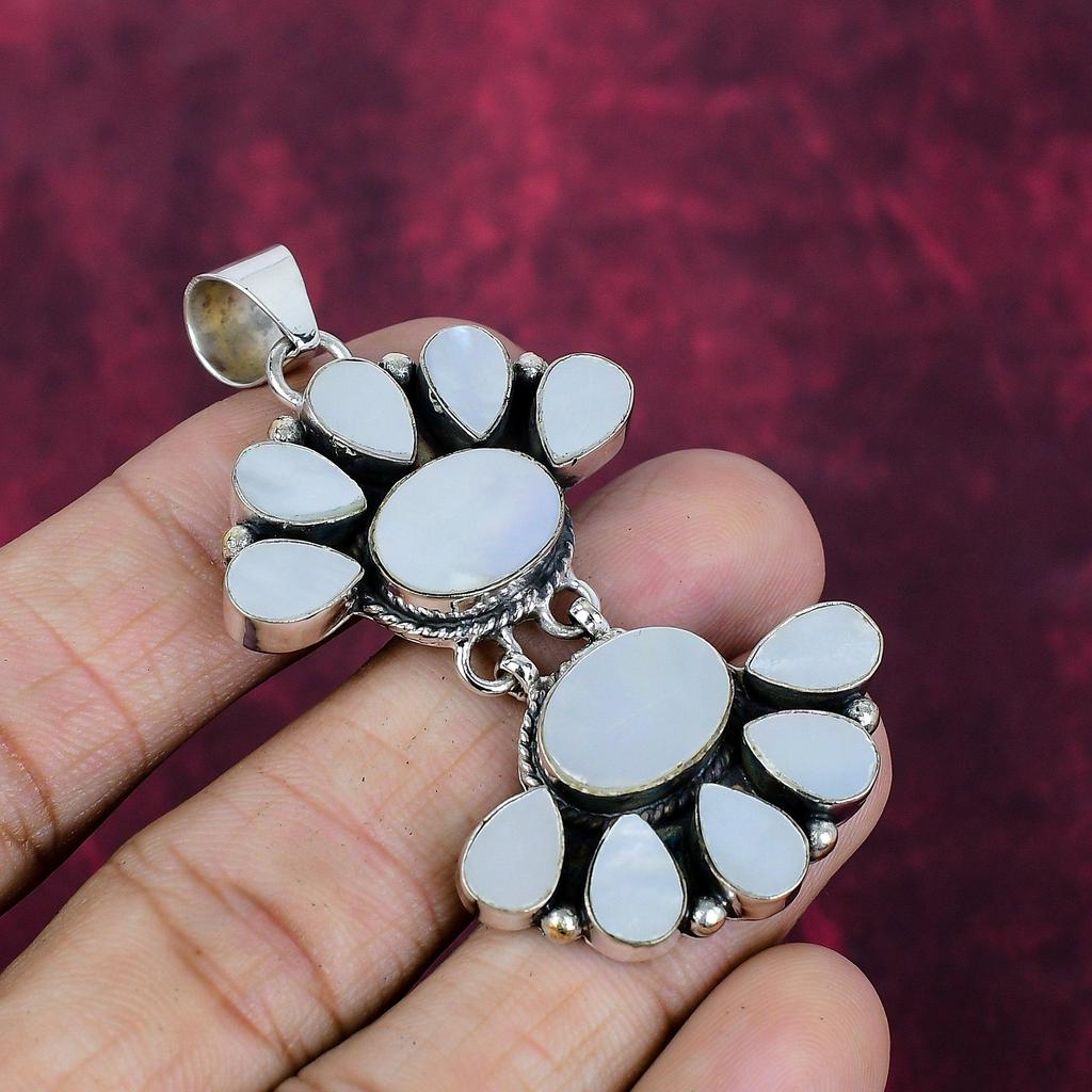 Mother of Pearl Handmade Gemstone Jewelry, 925 Solid Sterling Silver Pendant Antique Jewelry