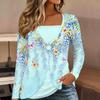 Tops for Women Flower Print Long Sleeve Fake Two‑Piece Top Fall Casual Slim Pullover Women's Long Sleeve Top