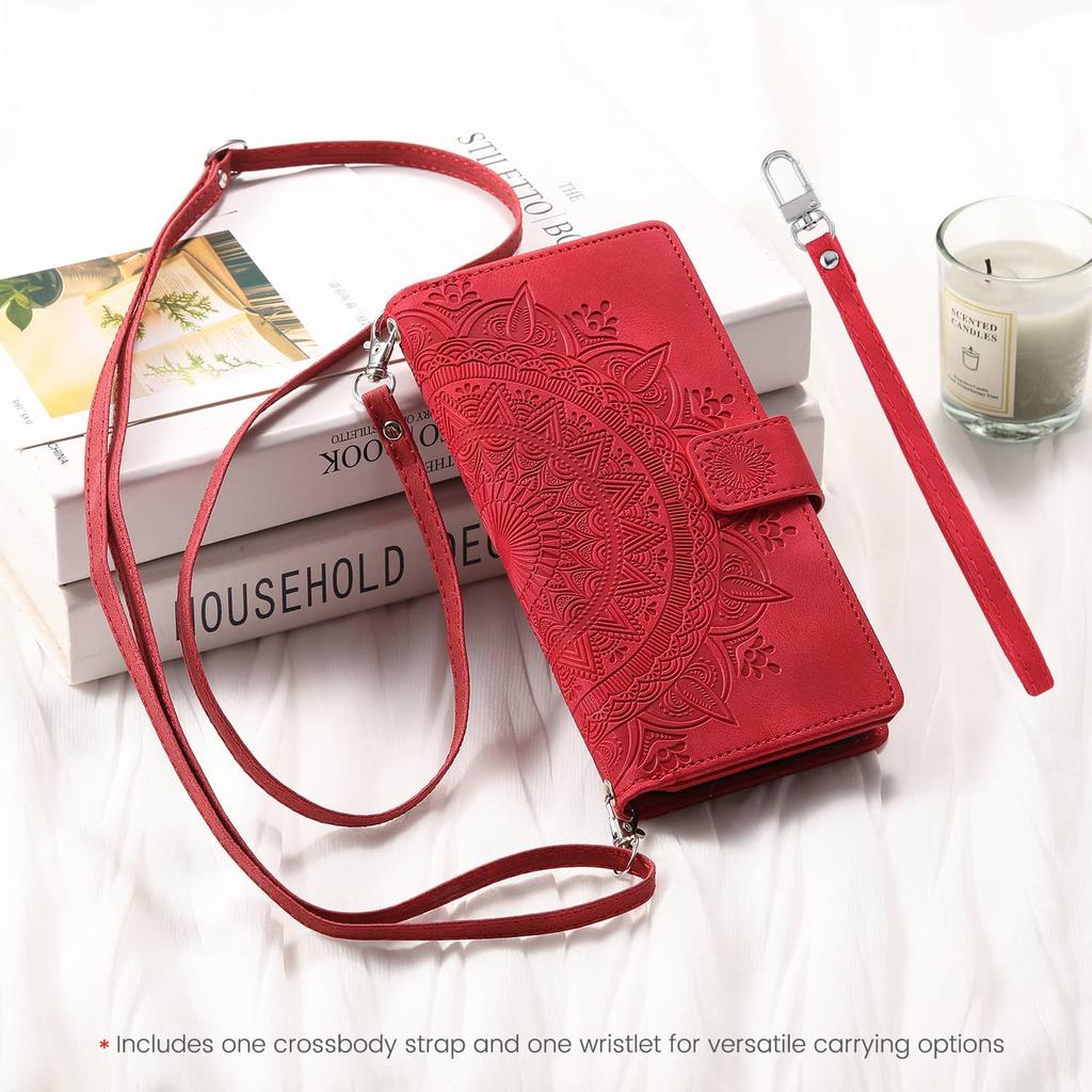 For Samsung Galaxy A32 A22 A12 A21S A71 A51 A31 A20E A50 A70 A40 A20 Wallet case with Zipper Credit Card Holder & Shoulder Strap