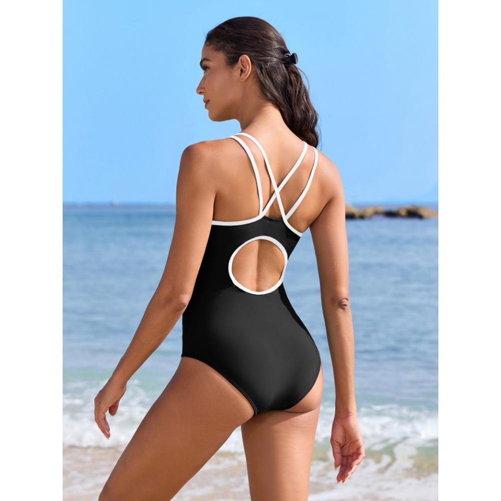 CHARMLEAKS Women's One Piece Swimsuits Athletic Double Straps Slimming Bathing Suit Sports Swimwear