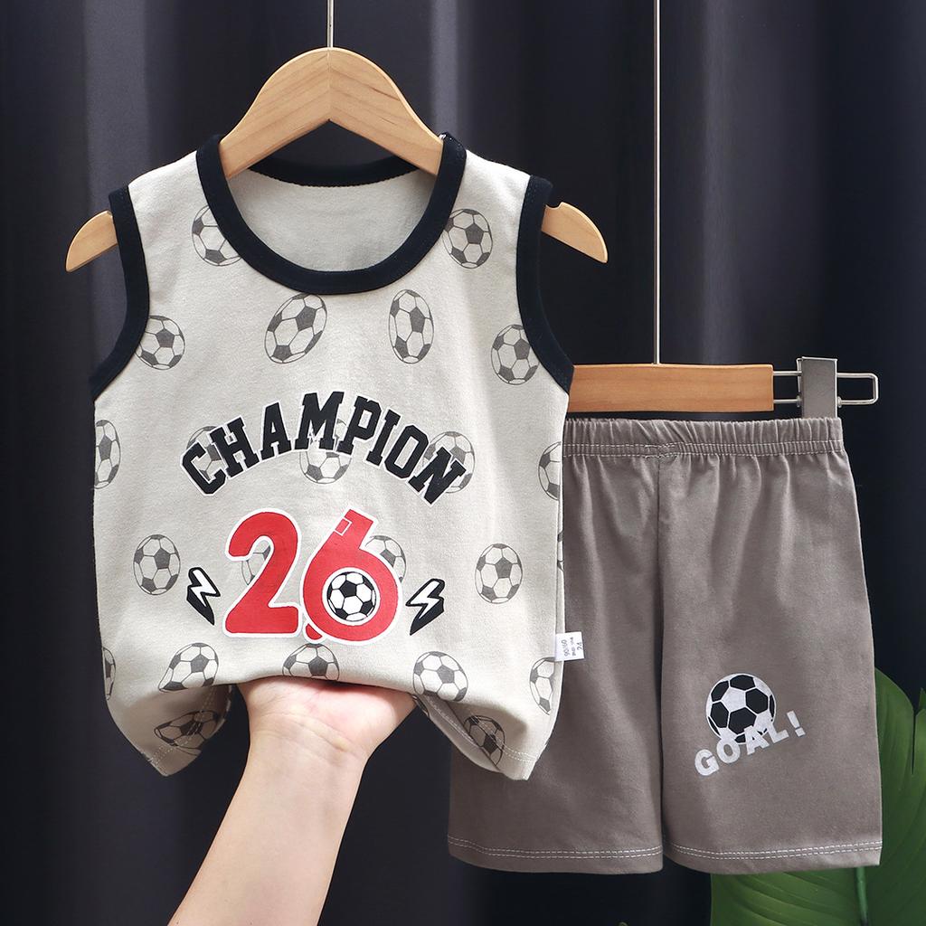 Children's Cotton Pullover Sets - Summer Boys' And Girls' Sleeveless T-shirts And Shorts Sets
