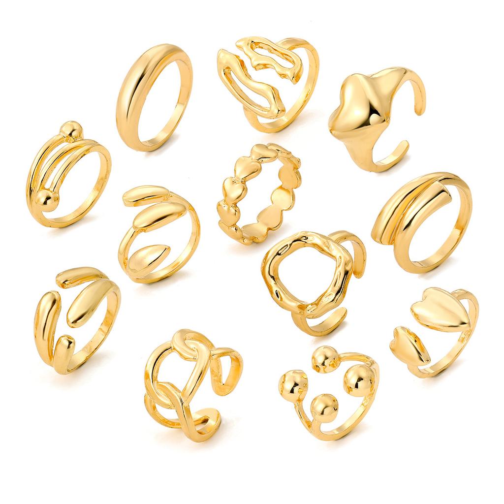 12Pcs/Set Exaggerated Irregular Heart-Shaped Rings for Women Vintage Metal Water Drop Open Rings Set Daily Jewelry Gift