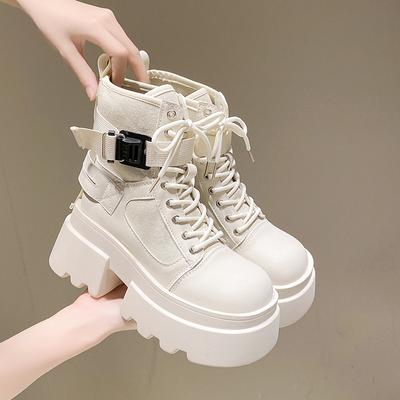 Fashion Women's High Platform Motorcycles Boots Autumn Spring 7.5CM Heels Ankle Boots Female Chunky Sneakers Winter Leather Shoes Woman