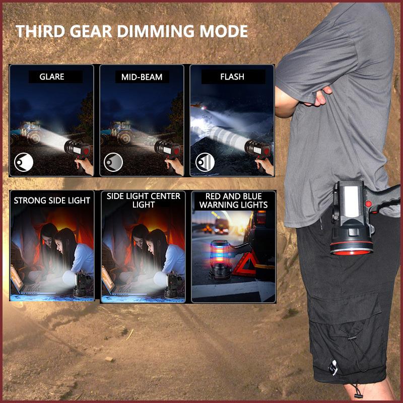 Super Bright LED Spotlight Rechargeable 7800 Lumen 12800mAh Long Lasting Searchlight Flood Fishing Hiking Camping Flashlight