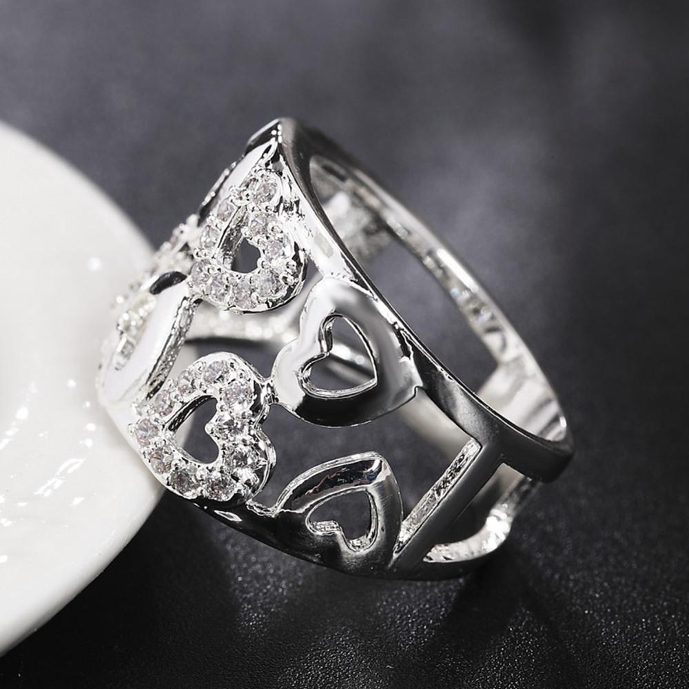 925 Sterling Silver Heart AAA Zircon Ring Wedding Woman Charm Jewelry