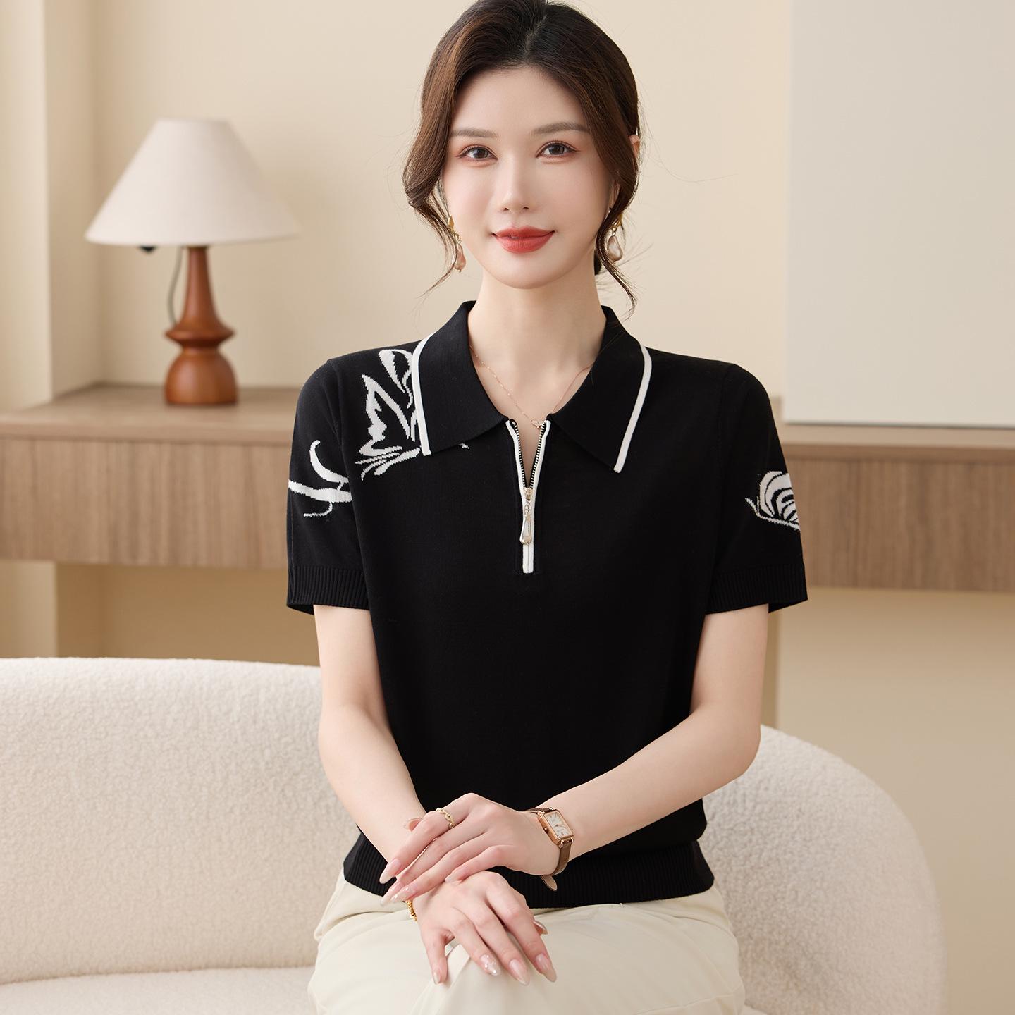 

Tencel 2026 Summer T-Shirt for Middle-Aged & Elderly Women - Stylish Short-Sleeved Top for Mothers 3XL (Recommended 60-68 kg) чорний