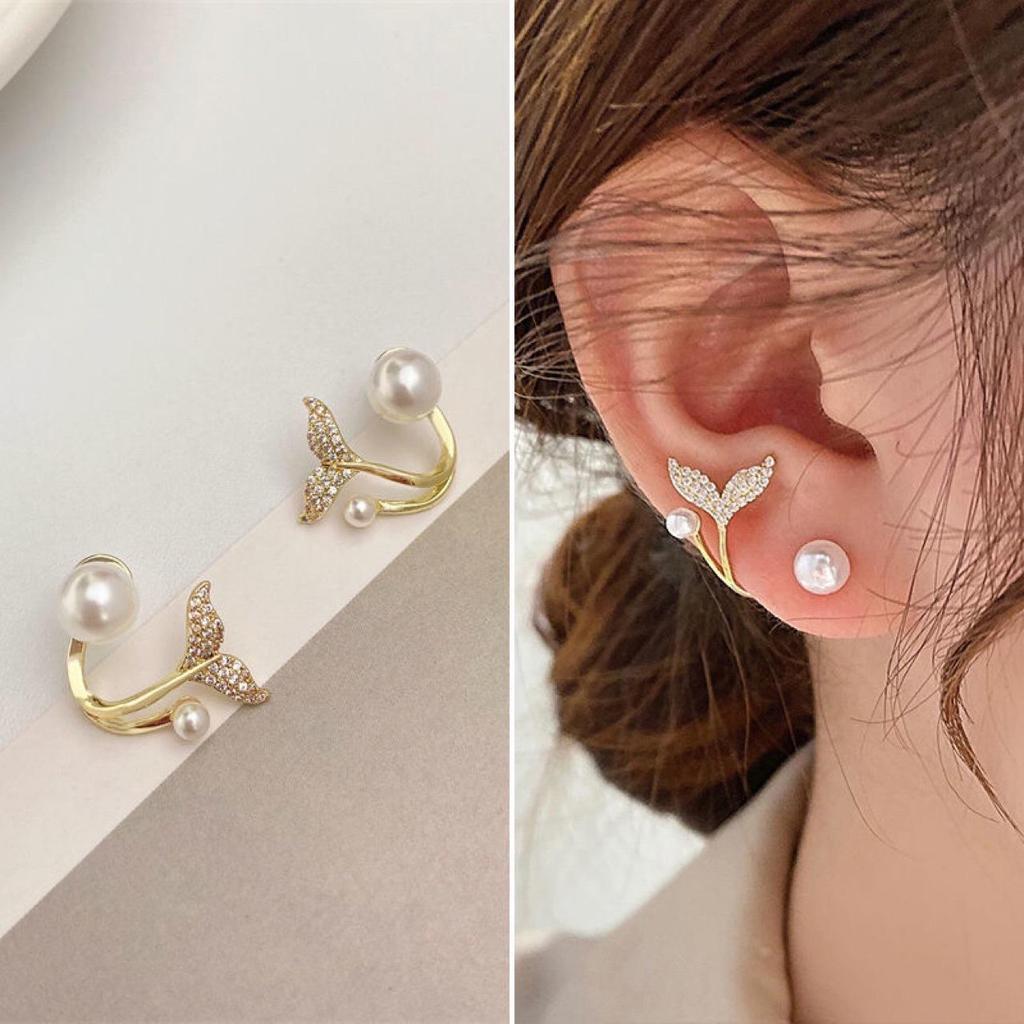 2024 New Trendy Women's Earrings: S925 Silver Needle, Chic Pearl Fish Tail Design