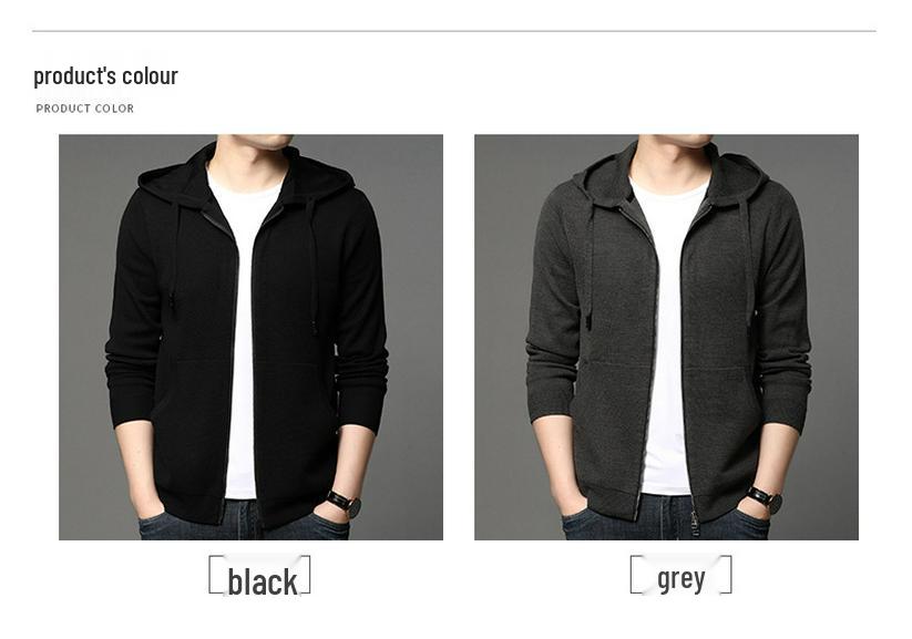 Men's Trendy Korean-Style Solid Color Zipper Hoodie - Long Sleeve Knit Cardigan