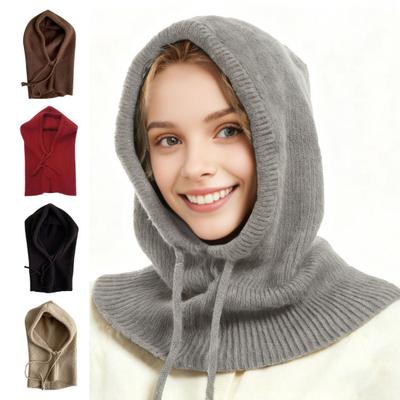 Scarf Hat Solid Color Adjustable Straps Wool Warm Neck Gaiter Integrated Temperature