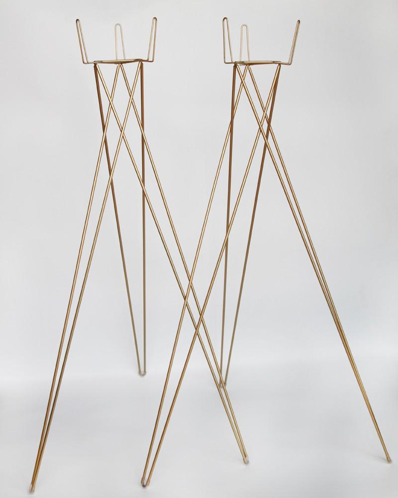 Gold Metal Flower Stand - Tripod Design for Flower Shops