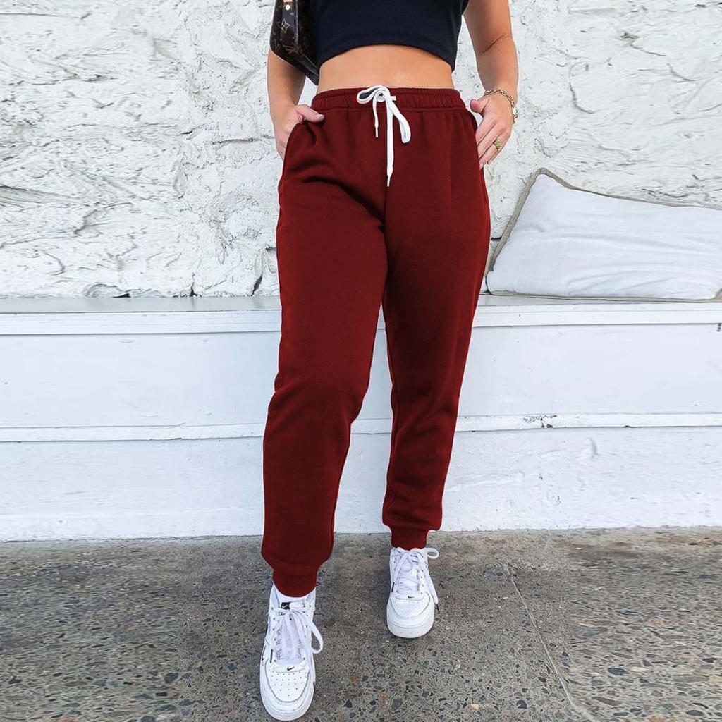 Women's Drawstring Casual Jogger Pants Elastic Waistband Tapered Leg Pockets Lightweight Soft Fabric Lounge Bottoms