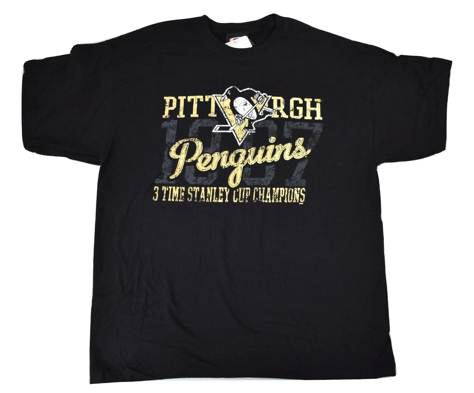 G-III Mens NHL Pittsburgh Penguins 3 Time Stanley Cup Champions Shirt NWT M 4XL