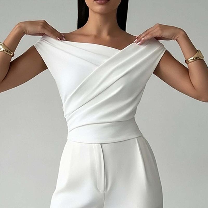 Spring European Style Women Clothing Sexy Off-shoulder Tank Short Sleeve M