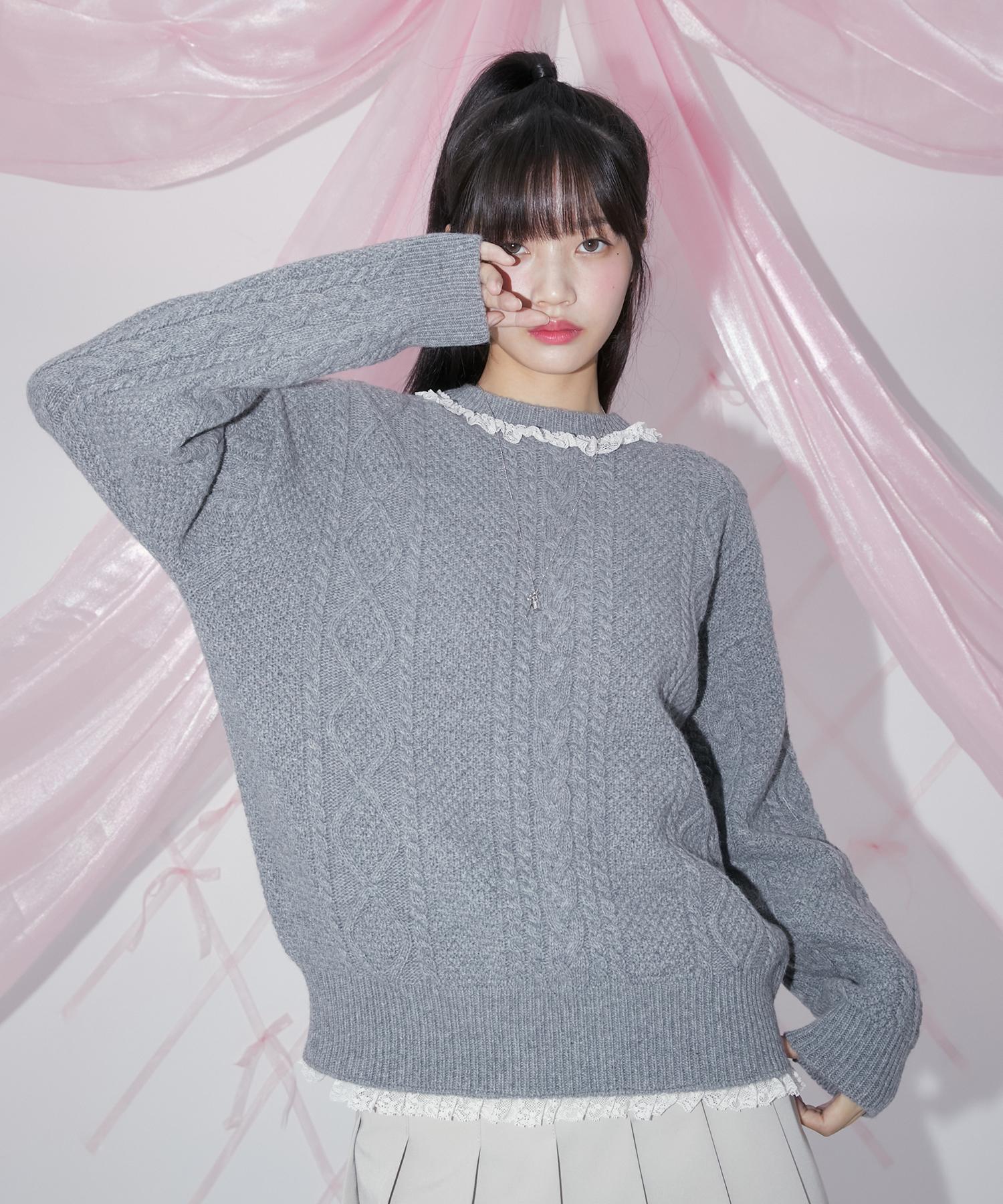 Margarine Fingers Lace Cable-Knit (Grey)