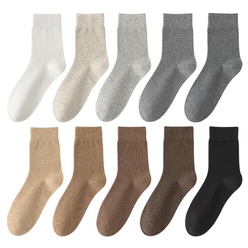 Men's Spring-Autumn Mid-Calf Sweater Cotton Socks with Wicking and Antimicrobial Properties, Pure Color, Business Use