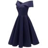 Vintage Off Shoulder Bardot Little Black Dress Women Sateen Skater Midi Prom Evening Party Cocktail Wedding Guest Classic Occasion Outfit
