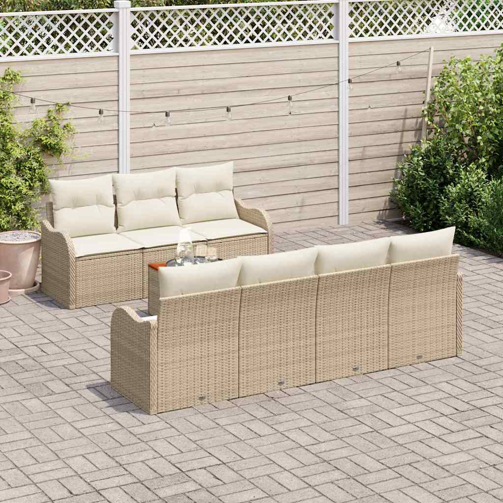 Garden Sofa Set with Cushions 8 Pcs Beige Poly Rattan