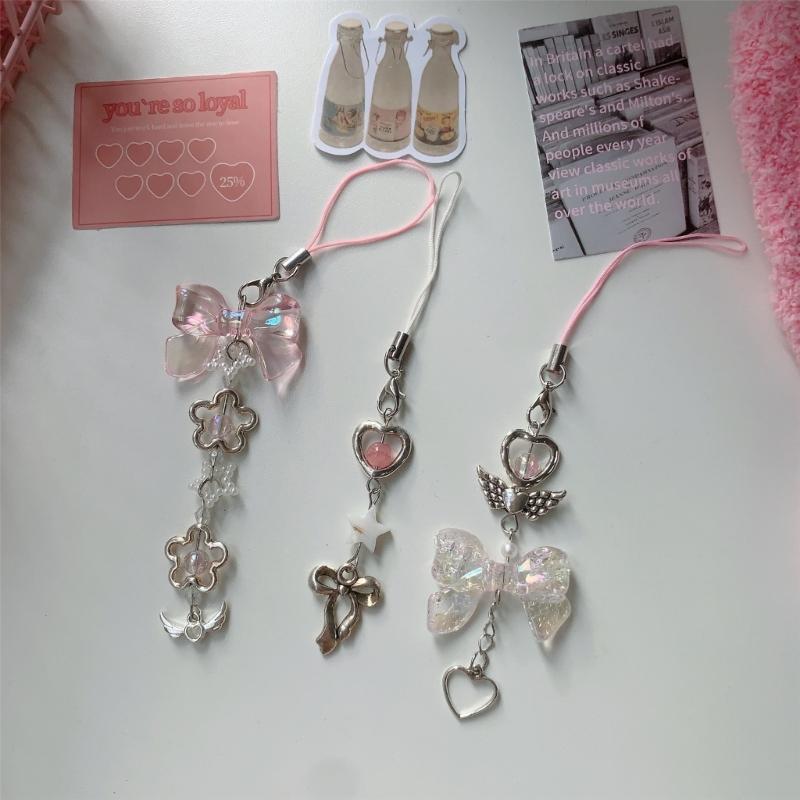 Trendy Bowknot Charm Stylish Keychain Fringe Chain Durable Phone Lanyard Long Lasting Phone Jewelry Suitable for Phone