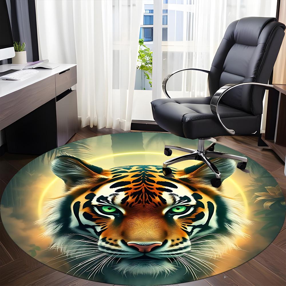1pc Tiger Face Chair Carpet for Office Non-Slip, Machine Washable Rug for Office - Holiday DecorMachine Made yy251029117