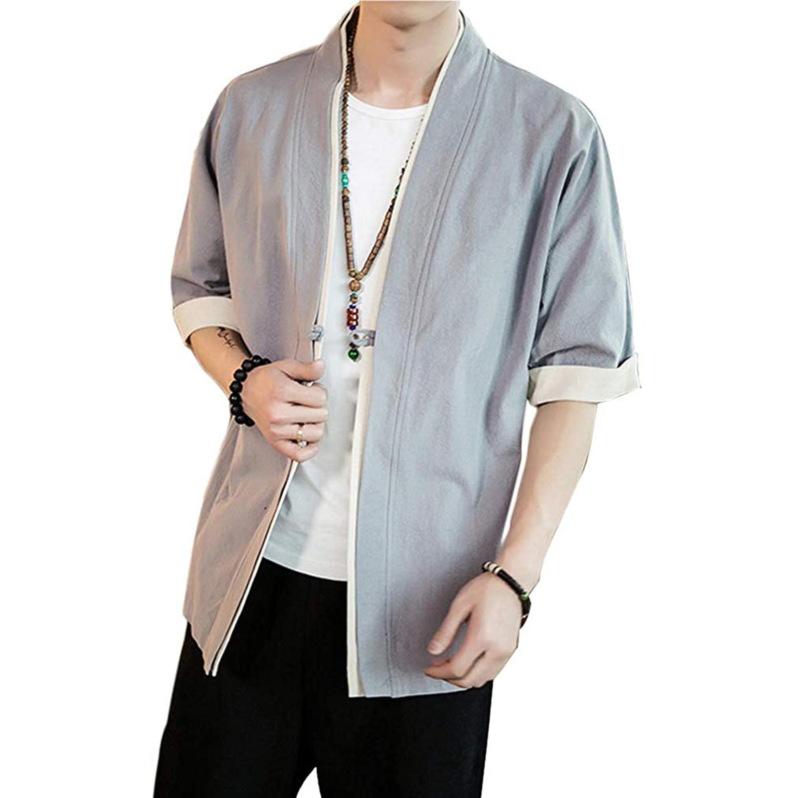 Мужское льняное японское кимоно кардиган на одной пуговице куртка в древнем стиле M 1660₽