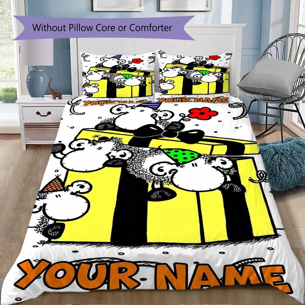 Custom Name Sheepworld Pattern Bedding Uilt Set Uilt Cover Pillowcase Home Decoration Birthday Gift (1*duvet Cover+2*pillowcase Without Core)