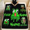 1PC Green Pixel Forest Custom Name Patterned Flannel Blanket Suitable For All Seasons For Home Decor Warmth And Comfort Gifts Holiday Present
