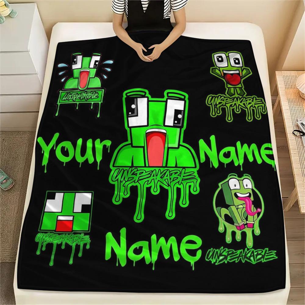 1PC Green Pixel Forest Custom Name Patterned Flannel Blanket Suitable For All Seasons For Home Decor Warmth And Comfort Gifts Holiday Present