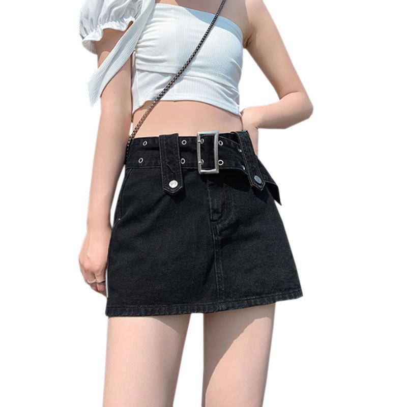 Klassischer, vielseitiger, tragbarer, strapazierfähiger schwarzer Rock mit hoher Taille, dünne, sexy A-Linien-Bustierhose, Paket-Hüftrock, Damen-Sommermode, kurzer Jeansrock