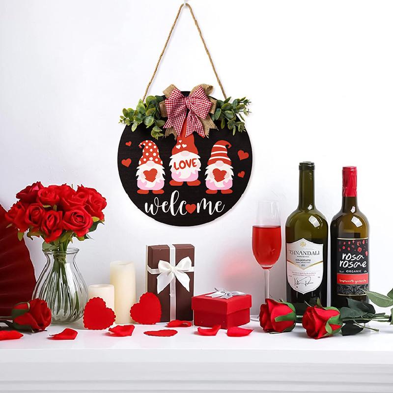 Charming Mothers Day Love Gnome Welcome Plaque Featuring Red Bow And Heart Motif