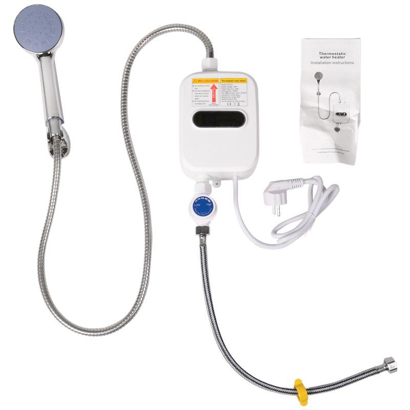 AEE4-Instant Water Heater Shower 220V Bathroom Faucet Hot Water Heater 3500W Digital Display EU Plug