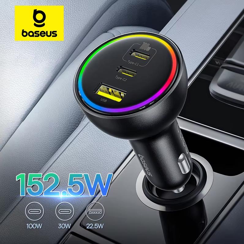 Baseus Car Charger Super Fast Charge 152W Charging Set Cigarette Lighter Converter One to Three Laptop Chargers