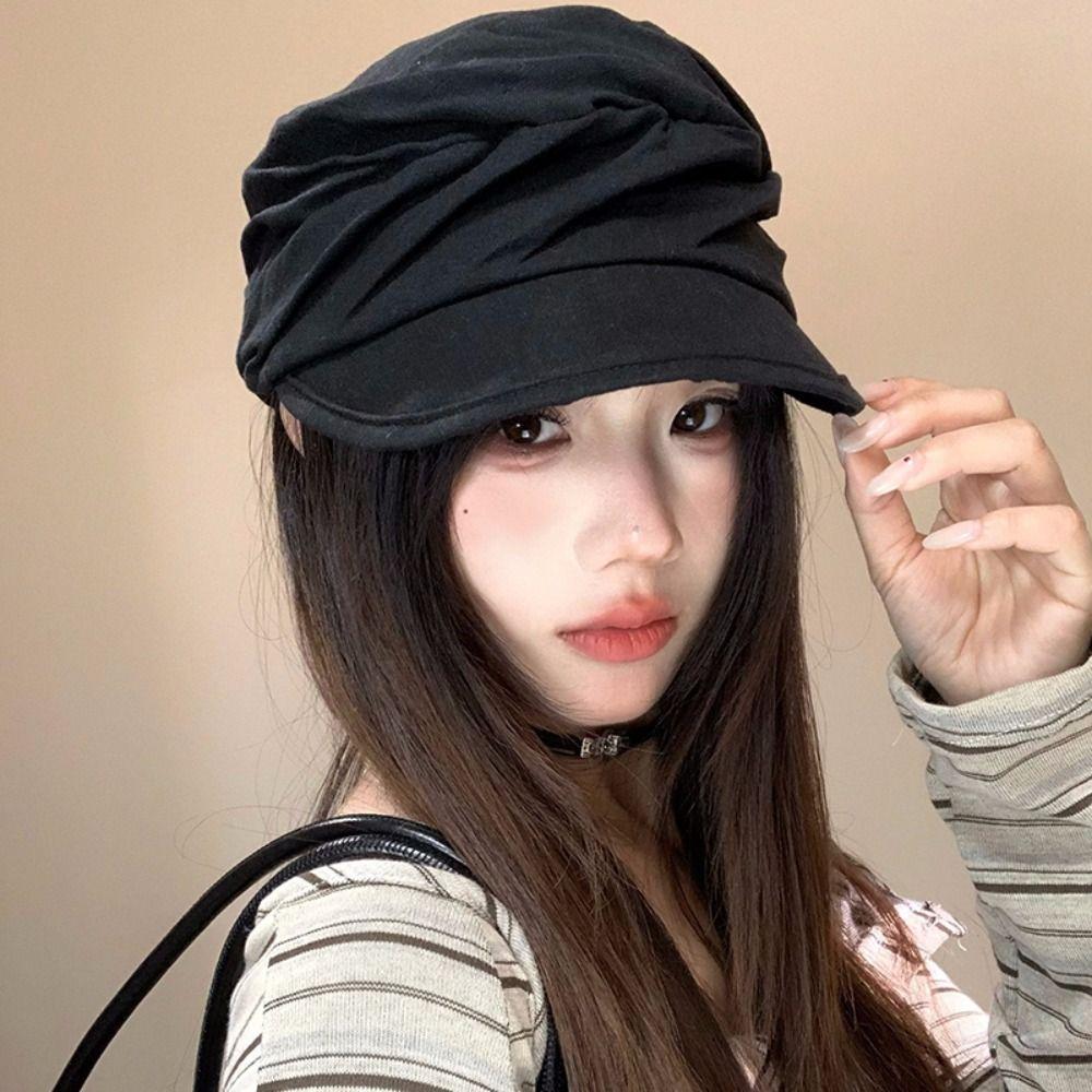 Pleated Newsboy Hats Japanese Peaked Caps Korean Linen Berets  Streetwear