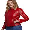 NOORA Womens Lambskin Red Leather Jacket, Motorcycle Jacket, Slim Fit Winter Jacket