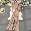 Women Knitted Sweater Tracksuit V-neck Single Breasted Jacket Coat + Vest + Ankle Length Wide Leg Pants 3 Piece Set