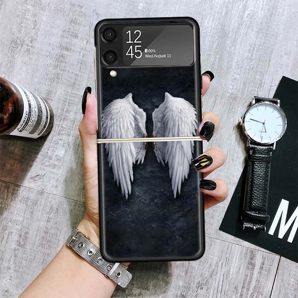 Angel Wings Feather Cases For Samsung Galaxy Z Flip 4 5 6 7 3 Z Flip7 Flip6 Flip4 Flip5 Flip3 5G Hard Shockproof Fundas Cover Ga