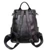 Lederrucksack Damen Schwarz First Layer Rindsleder Damenrucksack Trendy Fashion Vielseitige Weiche Leder Damentasche