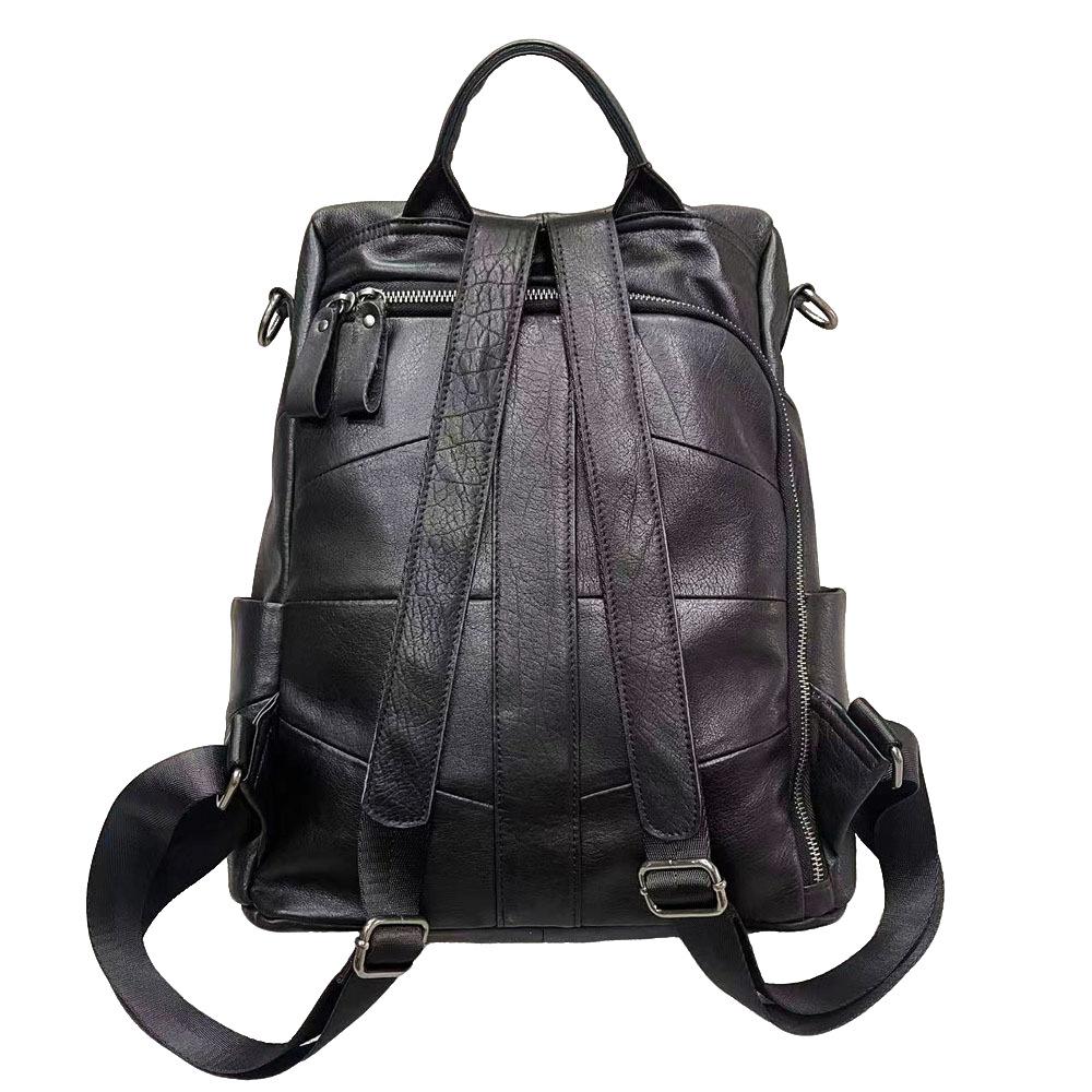 Lederrucksack Damen Schwarz First Layer Rindsleder Damenrucksack Trendy Fashion Vielseitige Weiche Leder Damentasche