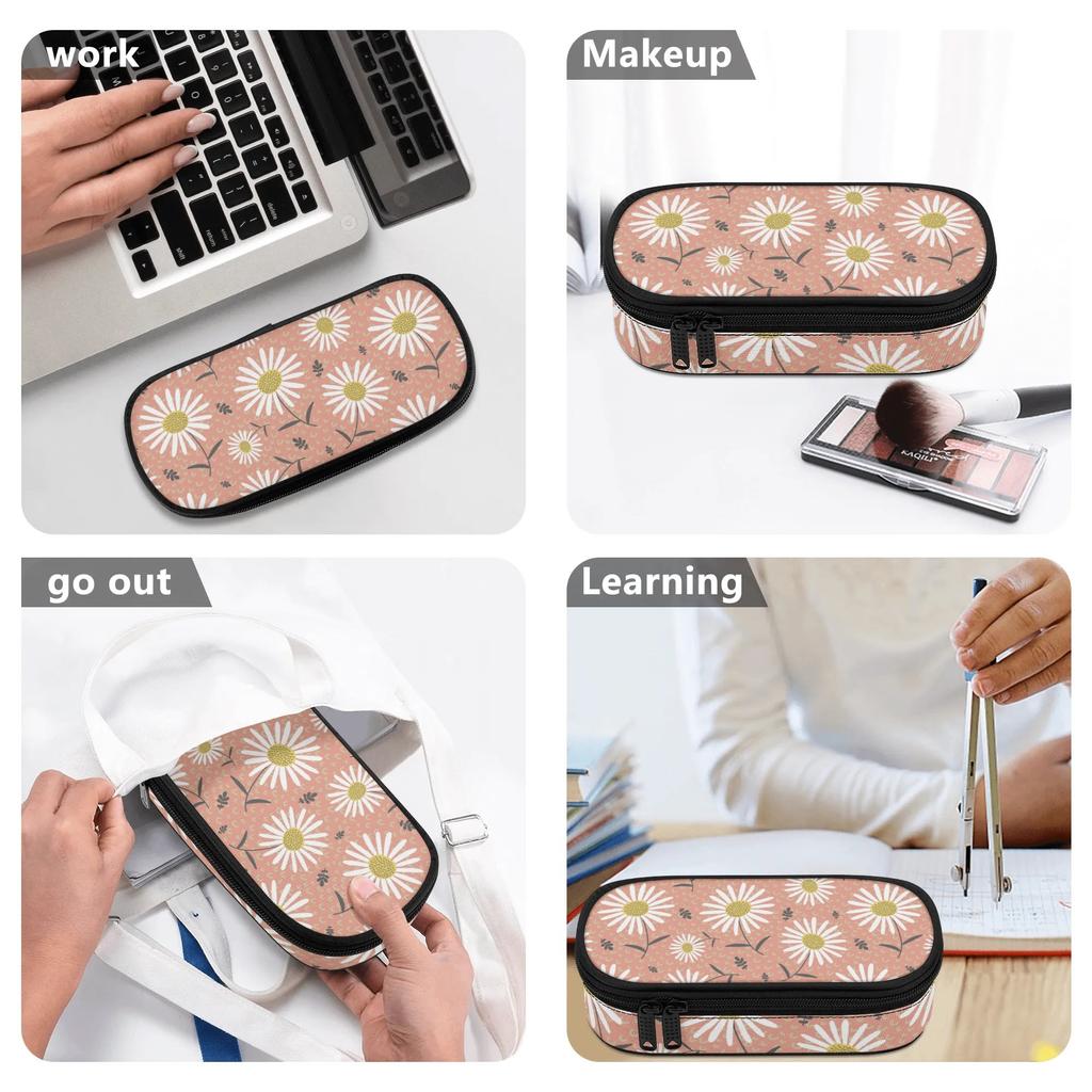 Stationery Storage Bag 300D Polyester Lightweight Zipper Closure with Main Compartment Mesh Pocket and Pen Slots for Classroom Use
