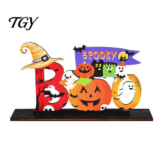 Indoor Autumn Seasonal Decor Halloween Tabletop Signs, Pumpkin Ghost Gnome Wood Centerpiece Blocks, Spooky Decorative Crafts for Fall Party