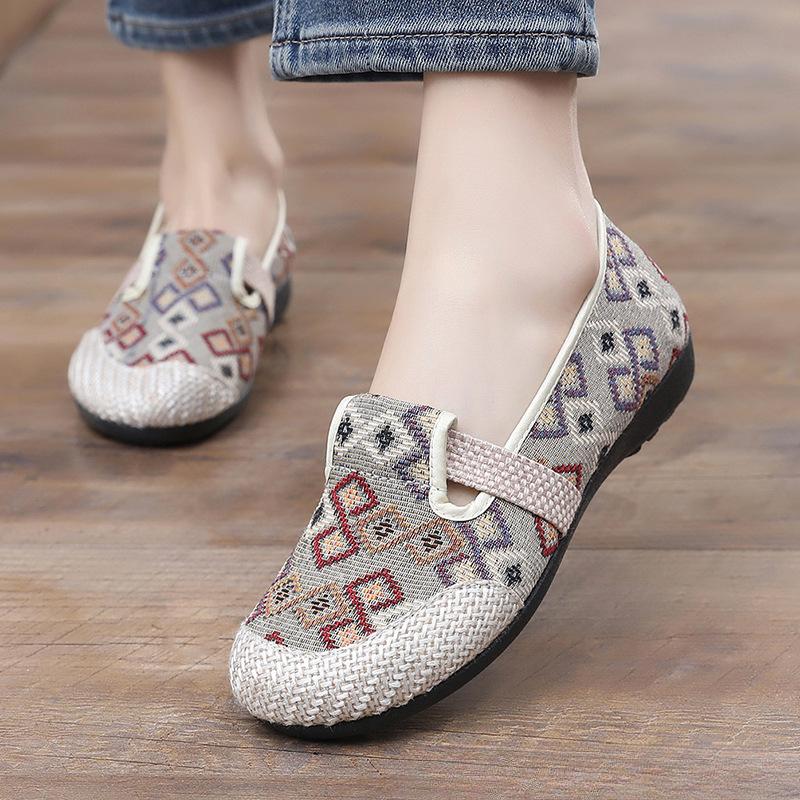 Women's Slip-On Flat Canvas Fisherman Shoes with Colorful Striped Pattern, Uppe Comfortable Casual Loafers for All-Day Wear