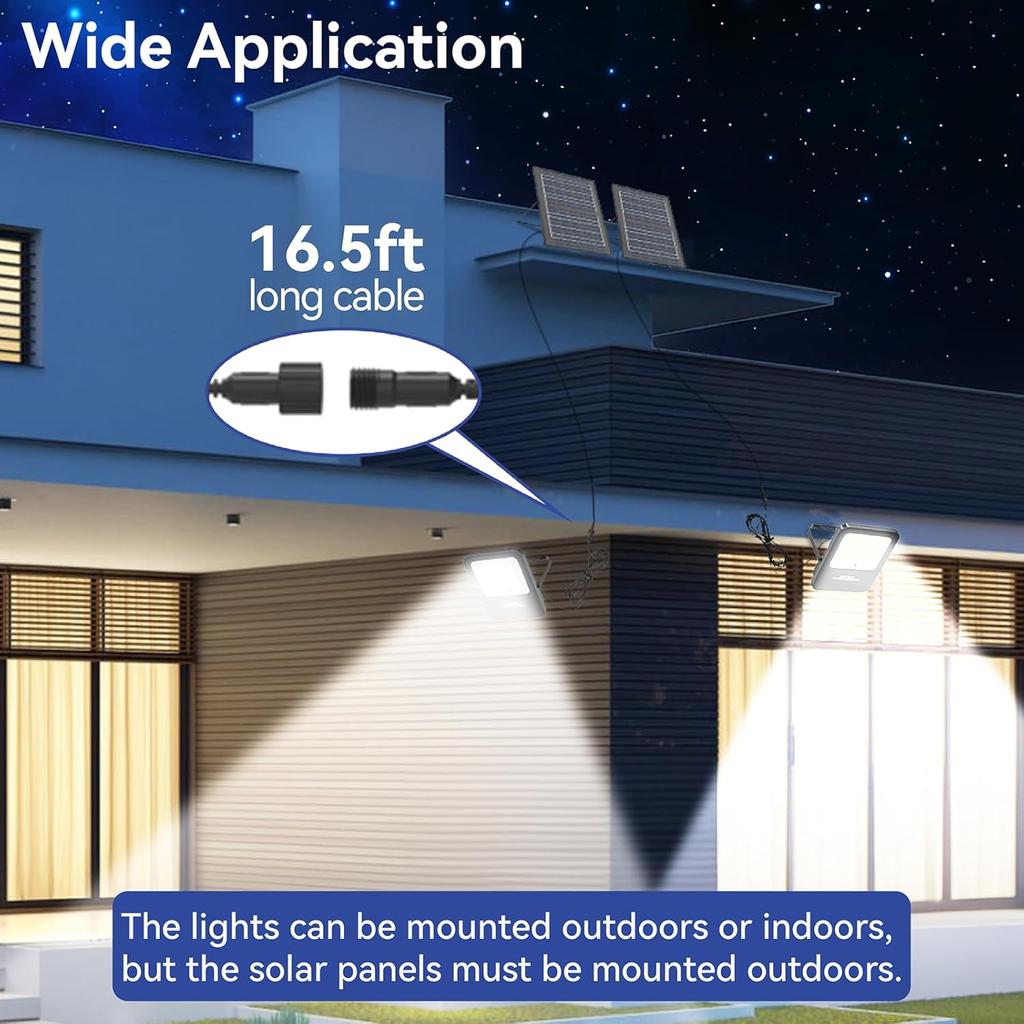 Solar Street Lights 1800W LED 150000LM IP67 Waterproof Outdoor Flood Lights with 16.4ft Cables