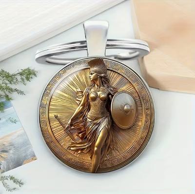 Fashion Alloy Keychain Pendant Round Metal Keyring Durable Solid Construction Unique Warrior Design Accessory for Keys and Bags