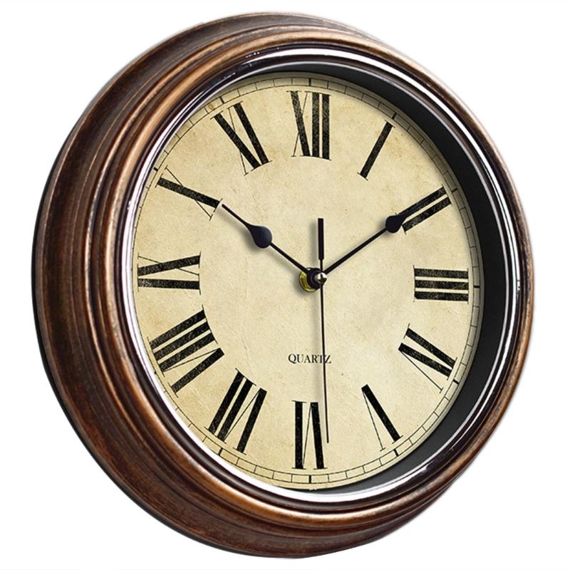 Wall Clock 12-inch Large Retro Wall Clocks Non Ticking Classical Quiet Clocks Living Room Kitchen Bedroom Office Decor A0KF