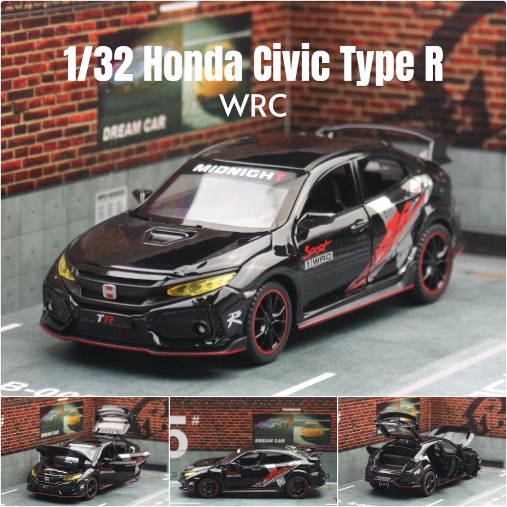 QLN2 1/32 Honda Civic Type R Toy Car For Children Diecast Miniature Model Pull Back Doors Openable Sound Light Collection Gift Boys