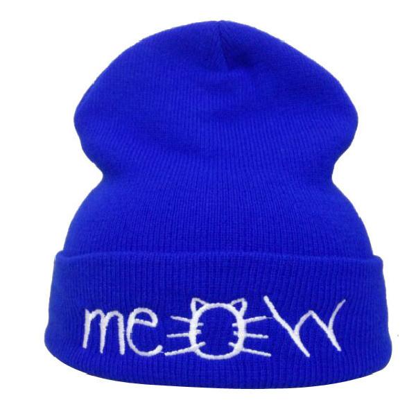 

European and American knitted hats Meow Knitted hat Cat-themed woolen hat for street dance and hip-hop, warm pullover hat Adjustable сапфірове скло синього кольору кольору